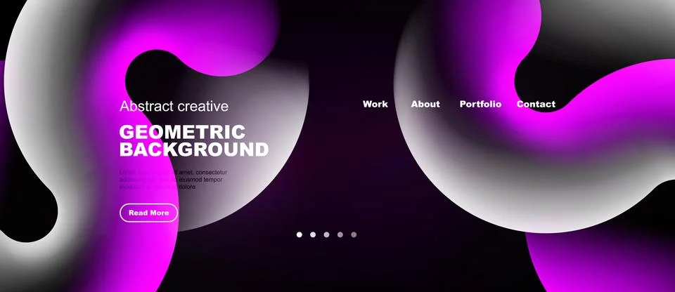 Abstract website design features vibrant purple shapes, text elements, Stock Illustration