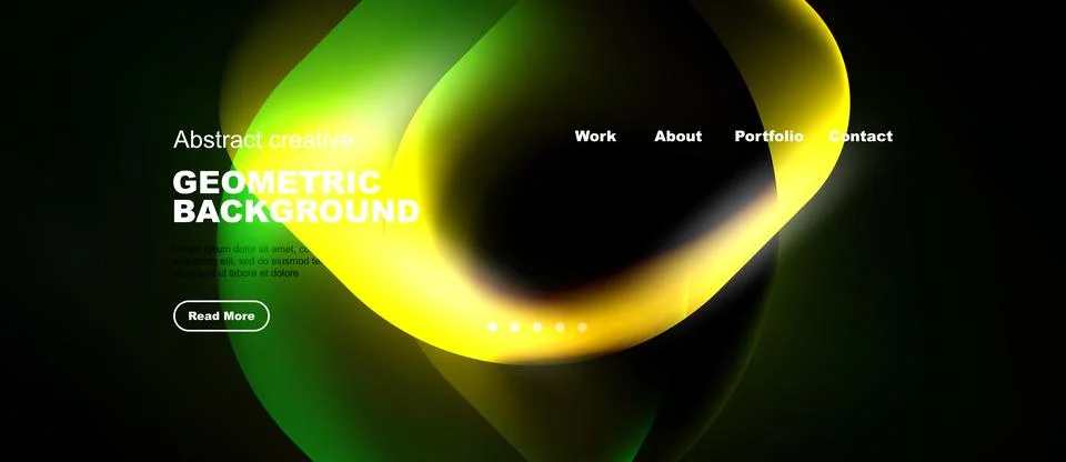 Abstract website design features vibrant green, yellow curves. Navigation イラスト素材
