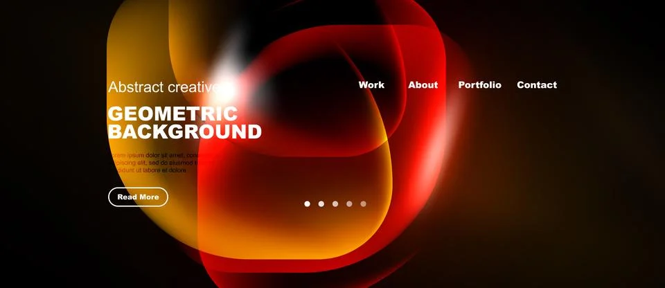 Abstract website design features vibrant orange, red shapes. Dark background イラスト素材