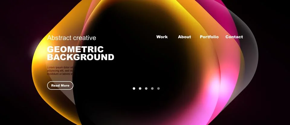 Abstract website design features vibrant colorful shapes, text elements, Stock Illustration