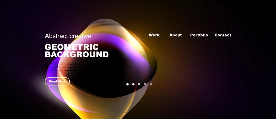 Abstract website design features vibrant geometric shapes, gradients. Navig.. 스톡 일러스트
