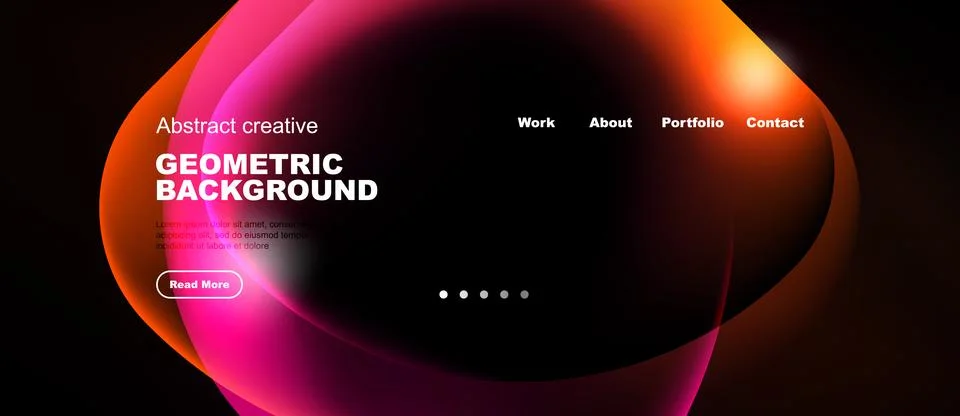 Abstract website design features vibrant geometric shapes, gradients. Navig.. 库存插图