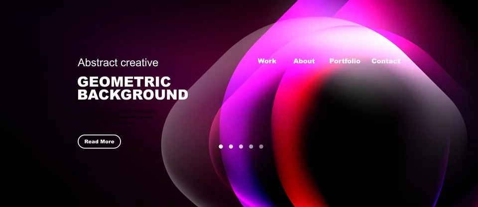 Abstract website design features vibrant pink, purple gradients. Geometric 库存插图