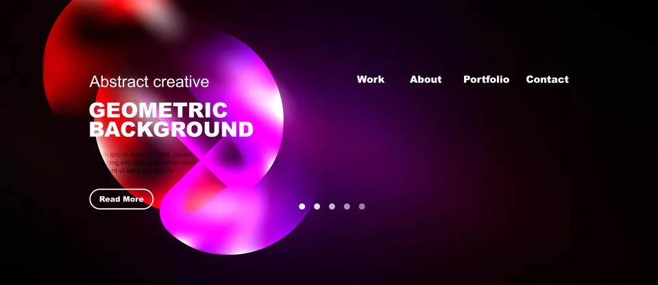 Abstract website design features vibrant geometric shapes, dark background, Stockillustratie