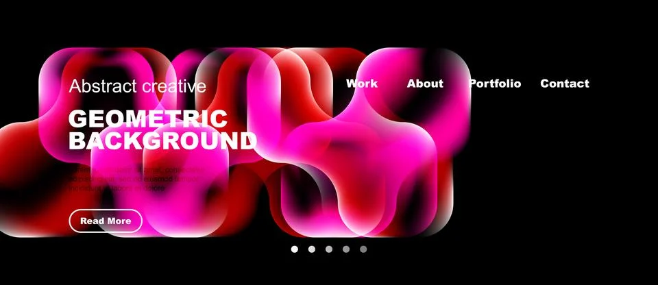 Abstract website design features vibrant pink, red shapes over black backgr.. Illustrazione stock