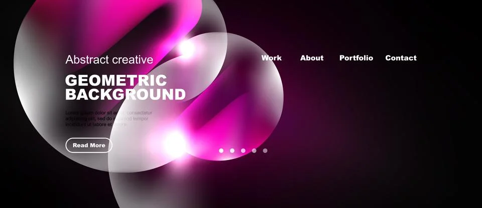 Abstract website design features vibrant pink geometric shapes over dark 库存插图