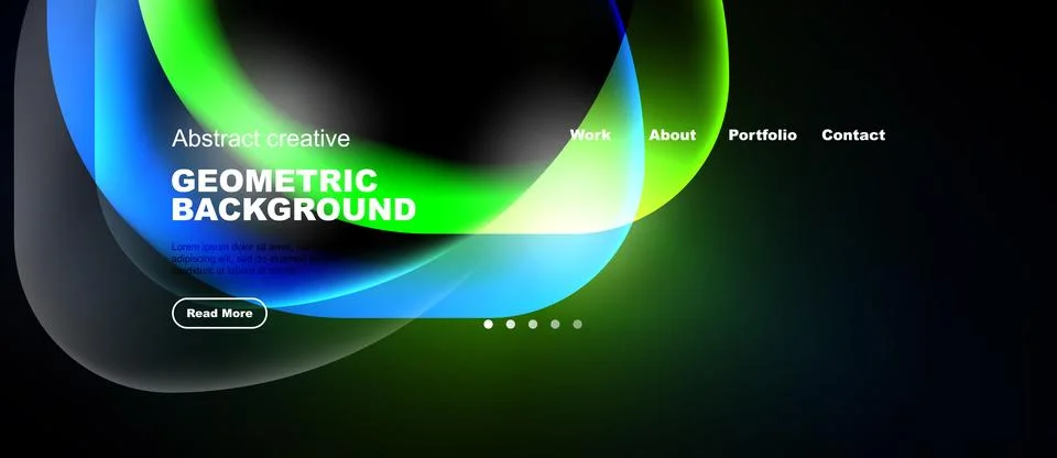 Abstract website design features vibrant blue, green shapes. Minimalist layou Illustrazione stock