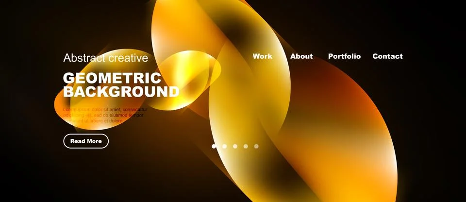 Abstract website design features vibrant orange shapes, dark background. 스톡 일러스트