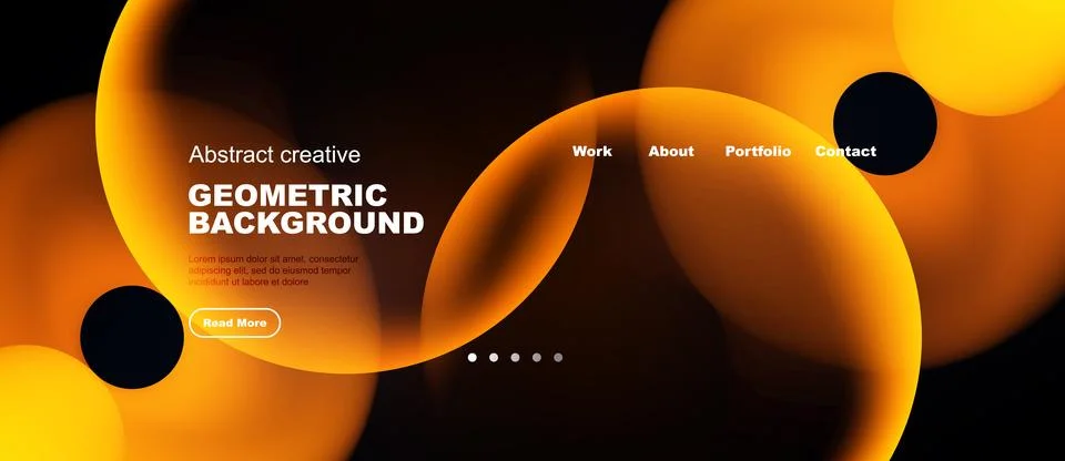 Abstract website design features vibrant orange curves, dark background. Text Stock Illustration