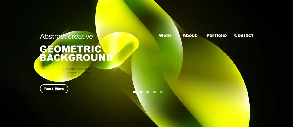 Abstract website design features vibrant green, yellow shapes. Minimalist l.. Illustrazione stock