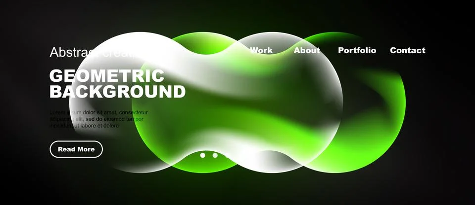 Abstract website design features vibrant green, white shapes. Text elements Stock Illustration