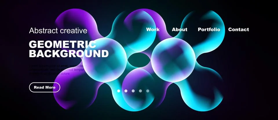 Abstract website design features vibrant bubbles, text, navigation menu. Mode Stock Illustration