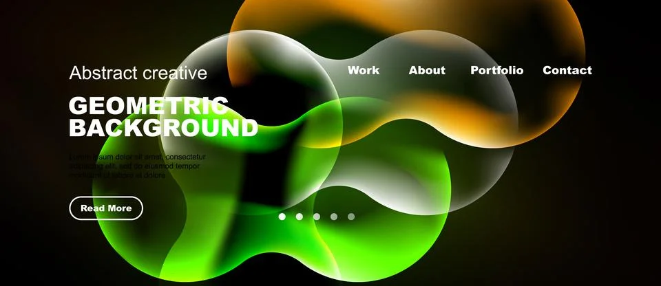 Abstract website design features vibrant overlapping shapes. Text elements 库存插图