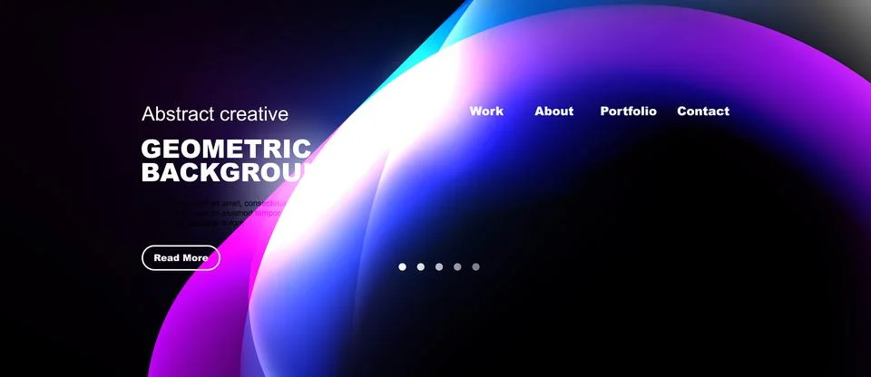 Abstract website design features vibrant gradients, text elements, navigation Stock Illustration