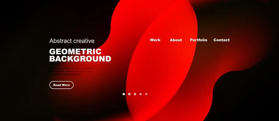 Abstract website design features vibrant red geometric shapes over dark Stock Illustration