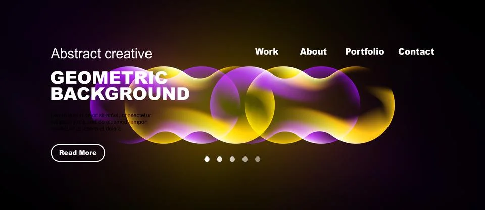 Abstract website design features vibrant geometric shapes, text overlay, Stock Illustration