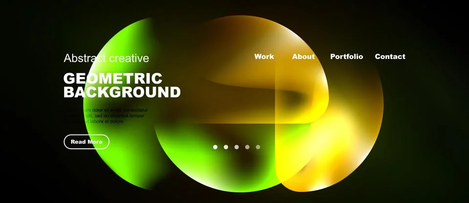Abstract website design features vibrant geometric shapes, gradients. Navig.. Stock Illustration