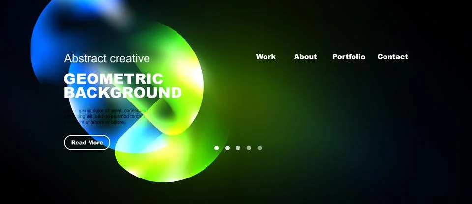 Abstract website design features vibrant geometric shapes, text elements, Stock Illustration