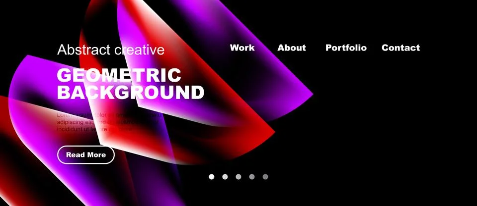 Abstract website design features vibrant geometric shapes, pinks, purples. Stock Illustration