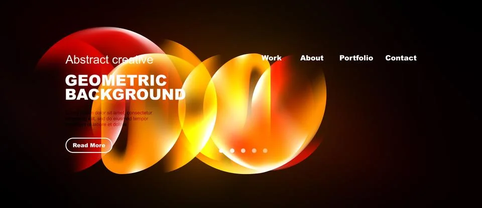 Abstract website design features vibrant orange geometric shapes. Dark Ilustração Stock