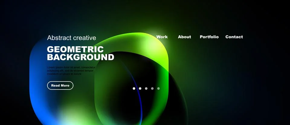 Abstract website design features vibrant green, blue gradients. Geometric s.. Stock Illustration