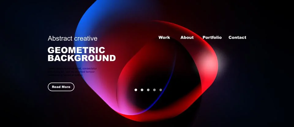 Abstract website design features vibrant fluid shapes, dark background. Stock Illustration