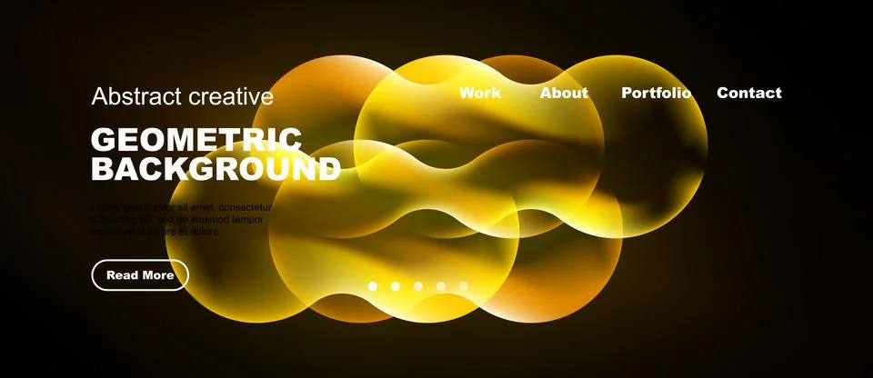 Abstract website design features vibrant orange shapes, dark background. Stock Illustration