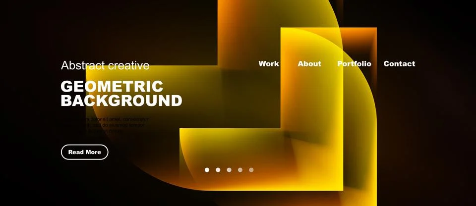 Abstract website design features vibrant orange geometric shapes over dark Illustrazione stock
