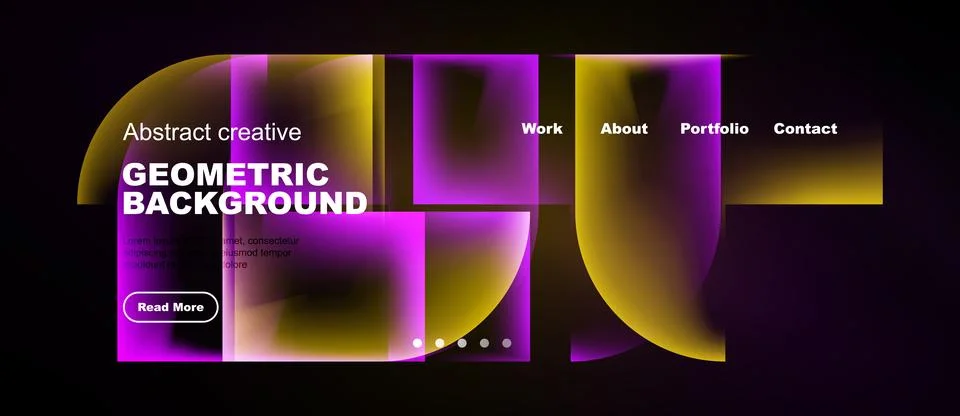 Abstract website design features vibrant purple, yellow geometric shapes. イラスト素材