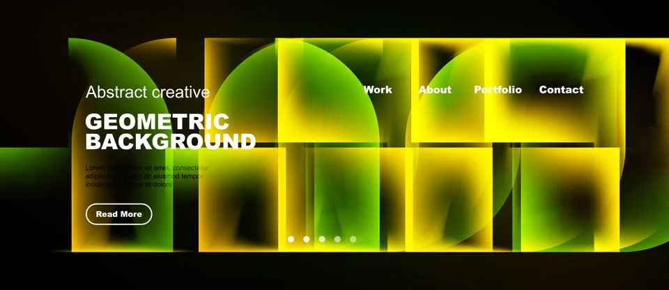 Abstract website design features vibrant geometric shapes, green hues, Illustrazione stock