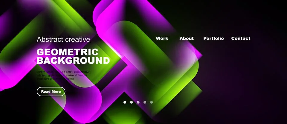 Abstract website design features vibrant geometric shapes, gradients. Navig.. Stock Illustration
