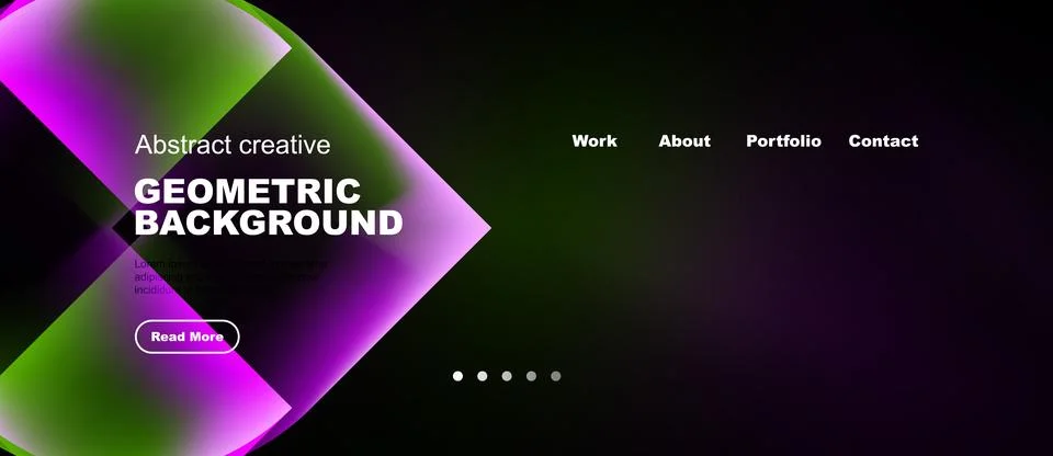 Abstract website design features vibrant geometric shapes, text, navigation.. Stock Illustration