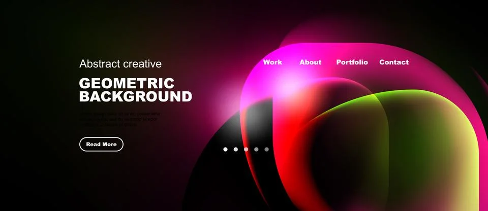 Abstract website design features vibrant shapes, text elements, navigation .. Stockillustratie