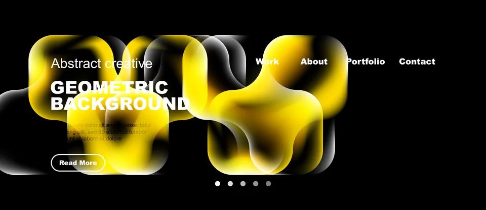 Abstract website design features vibrant yellow shapes over dark background. Stock Illustration