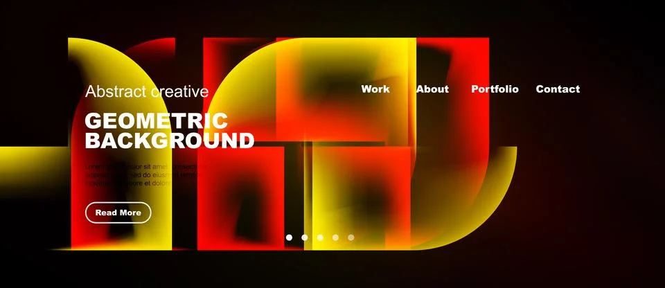 Abstract website design features vibrant geometric shapes, text overlays, Stock Illustration