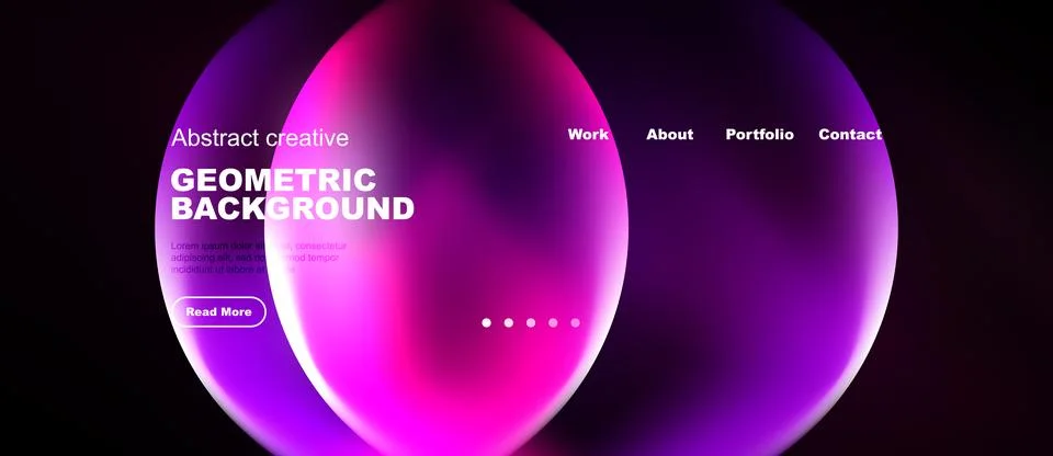 Abstract website design features vibrant overlapping circles. Text details Stock Illustration