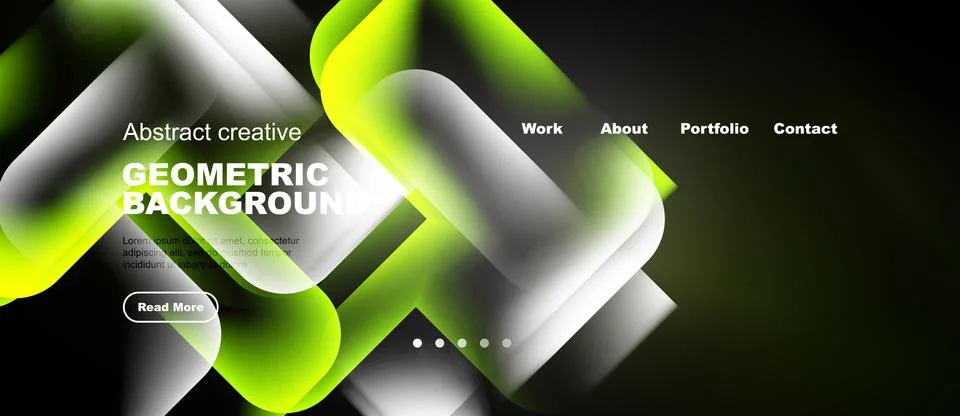 Abstract website design features vibrant geometric shapes, neon colors, dark Stock Illustration
