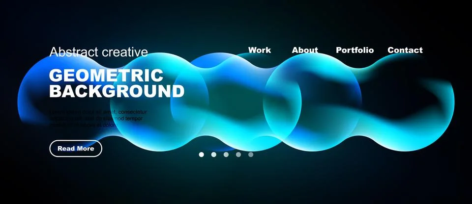 Abstract website header design. Blue flowing shapes over dark background. Ilustração Stock
