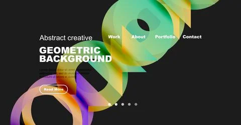 Abstract website header design. Colorful geometric shapes overlay dark Stockillustratie