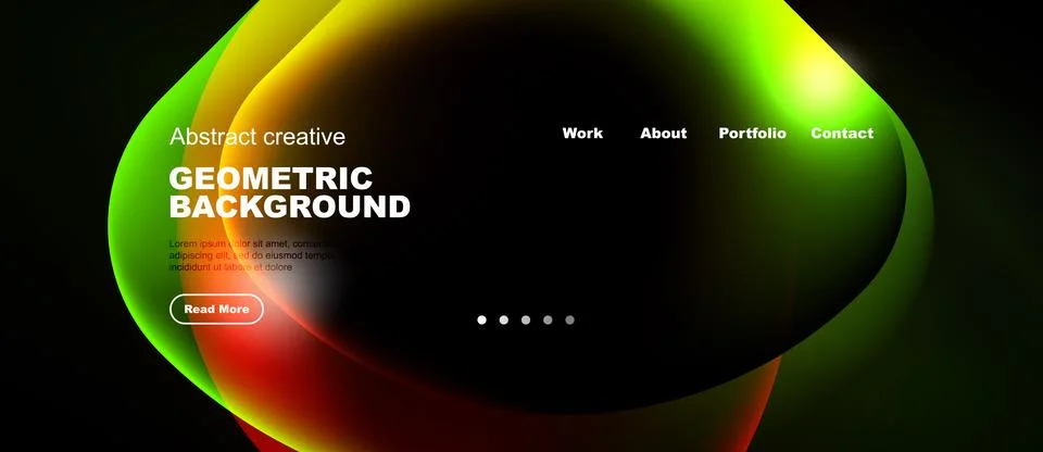 Abstract website header design. Colorful fluid shapes, text elements, navig.. Stock Illustration
