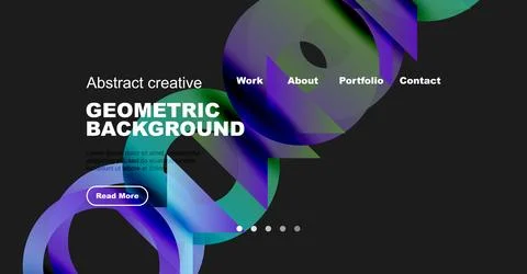 Abstract website header design. Fluid shapes, dark background, white text, Stockillustratie