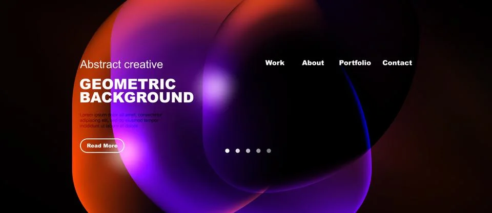 Abstract website header design. Fluid shapes, vibrant colors, dark background 스톡 일러스트