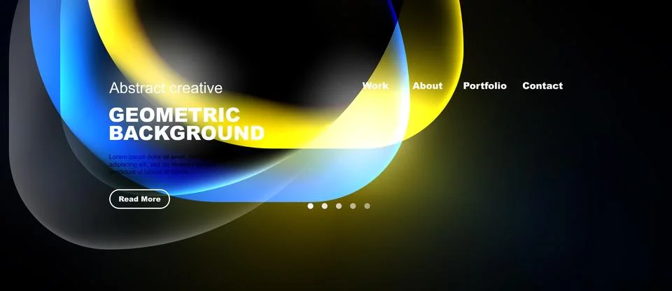 Abstract website header design. Fluid shapes, vibrant colors, text elements Illustrazione stock