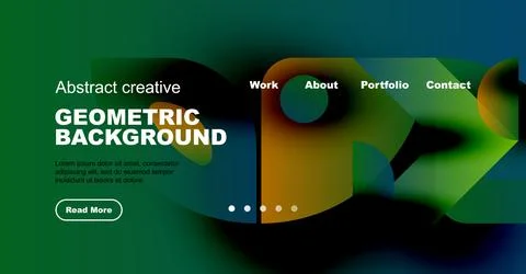 Abstract website header design. Geometric shapes, vibrant colors, text overlay, イラスト素材