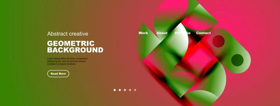 Abstract website header design. Geometric shapes, vibrant colors, navigation Stockillustratie