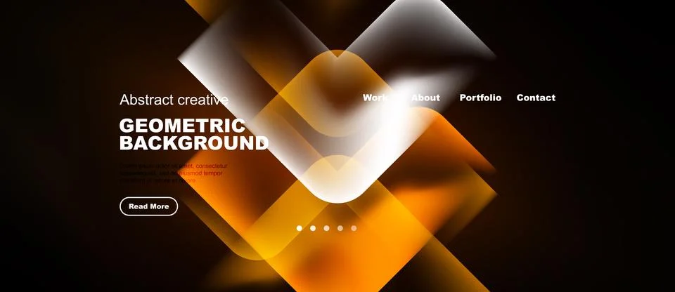 Abstract website header design. Geometric shapes, orange hues, dark backgroun Stock Illustration