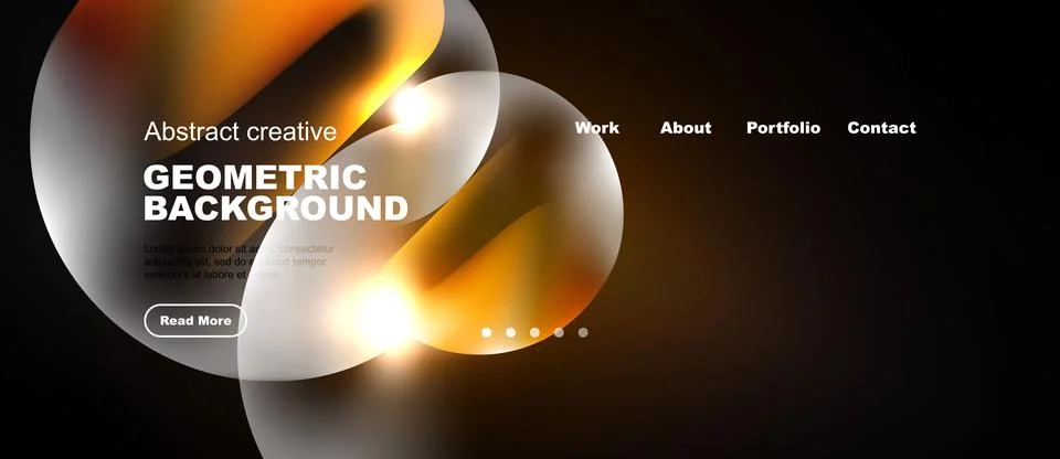 Abstract website header design. Orange, white shapes overlap dark background. Stock Illustration