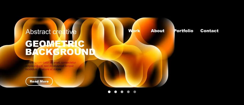Abstract website header design. Orange fluid shapes, text overlays, navigatio イラスト素材