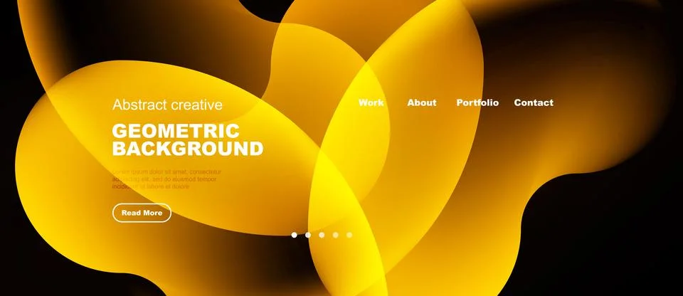Abstract website header design. Orange gradients, flowing shapes, text elemen Stock Illustration