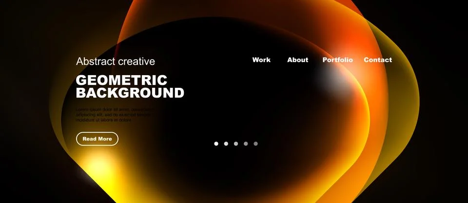 Abstract website header design. Orange, yellow gradients dominate dark Stock Illustration